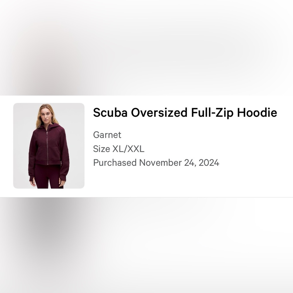 Auth. ✅ Lululemon Oversized Full Zip Scuba in “Garnet” Size XL/XXL ❤️💜 - Picture 10 of 10